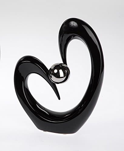 Modern heart sculpture made of ceramic in black/silver height 25 cm