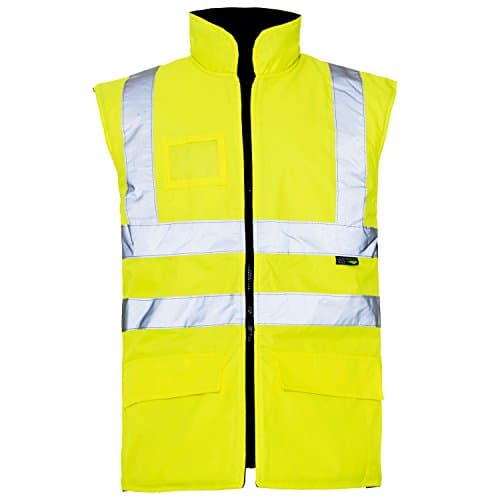 Mens Hi Viz Reversible Fleece Lined Bodywarmer Waistcoat Gilet Vis Visibility Workwear Building Roadworks Walking Cycling Safety Uniforms Rail Recovery Auto Repair Garage Warm Railway Reflective