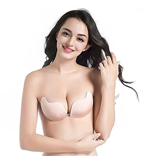 Women's Ladies Sexy Reusable Strapless Bra Self Adhesive Push Up with Drawstring (B, Mango Shape-Nude)