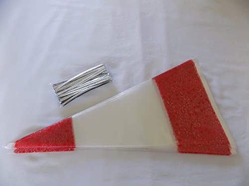 RED Cello Cone Party Bags &amp; Silver Twist Ties (100)
