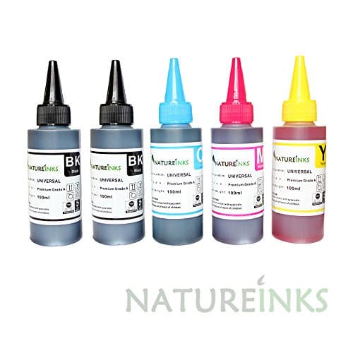 500ml Universal Premium dye Refill Printer Ink Bottles kit includes 200ml x Black, 100ml x Cyan , 100ml x Magenta and 100ml x Yellow Refillable cartridges or CISS system by Natureinks
