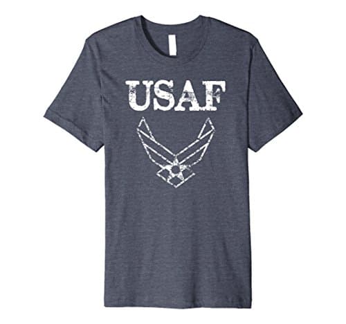 Mens USAF US Air Force Distressed Insignia T-Shirt Large Heather Blue