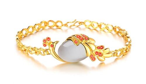 Ewlan Women's Jewerly 18K Gold Plated Bracelet Retro Agate Peacock Bracelet White