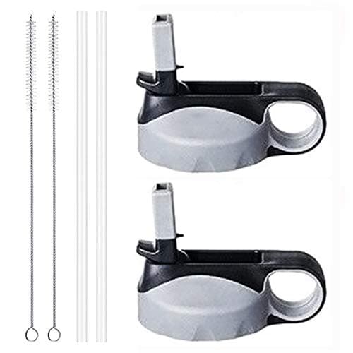 Flgoo Straw Lid for Wide Mouth Water Bottle with Straws and Brush 2 Pack