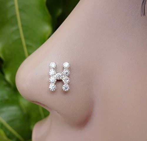 Silver Nose Stud,CZ Simulated Diamond Piercing,ABC Nose Piercing,Gold Nose Stud,Personalized Piercing,Nose Piercing,Cubic Zirconia,Sterling Silver Personalized Initial Stud,Indian Nose Ring ( TEJ490)