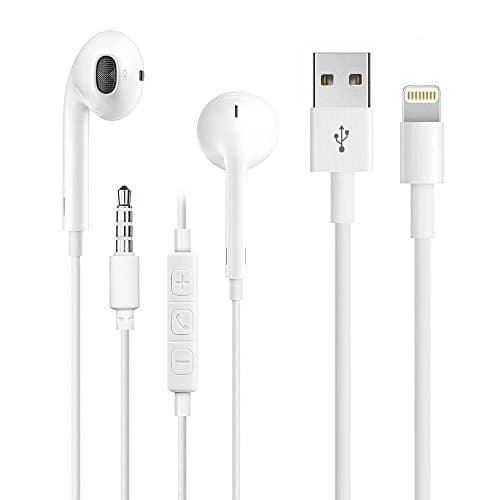 Coteci Premium Built in Mic Earphones with Certified 6 Feet / 2 Meters Lightning to USB Cable for iPhone iPad iPod