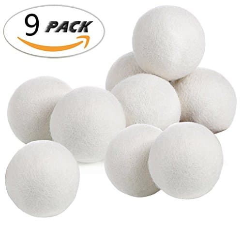 Wool Dryer Laundry Balls Organic,Natural Fabric Softener Reusable ,9-Pieces, XL 100% Premium New Zealand Wool ,White