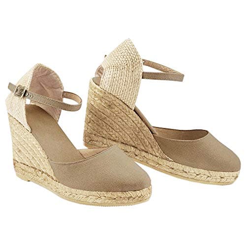 Nailyhome Womens Espadrille Platform Sandals Closed Toe Buckled Ankle Strap Wedge Sandals