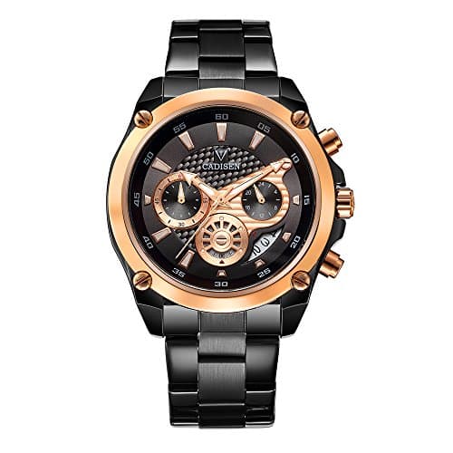 Men's Analogue Watch Quartz with Rose Gold Case Stainless Steel Strap Luxury Design Multifunction