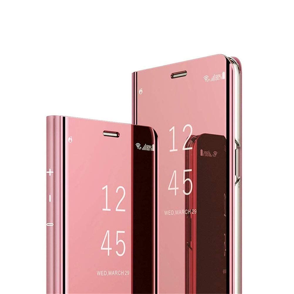 MRSTERUS Samsung Galaxy J7 Prime case Clear View Window Plating Stand Scratchproof Full Body Protective Flip Folio Ultra Slim Cover for Samsung Galaxy J7 Prime Mirror:Rose Gold QH