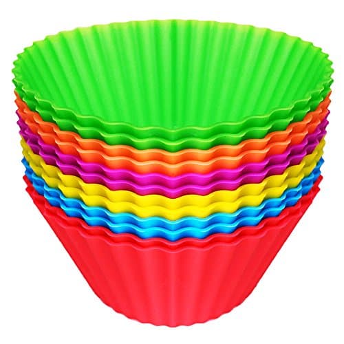 Easy Gourmet Silicone Muffin Baking Cups / Cupcake Liners - 12 Vibrant Muffin Molds in Storage Container