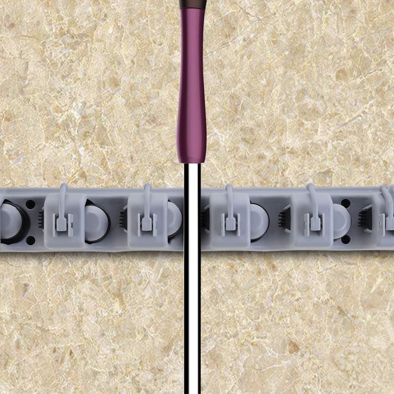 SummerPower Broom Organizer Non-Slip Mop Holder Wall Mount with 4 Position and 5 Hooks,Storage Solutions for Broom Holders, Garage Storage Systems Broom Organizer for Garage Shelving