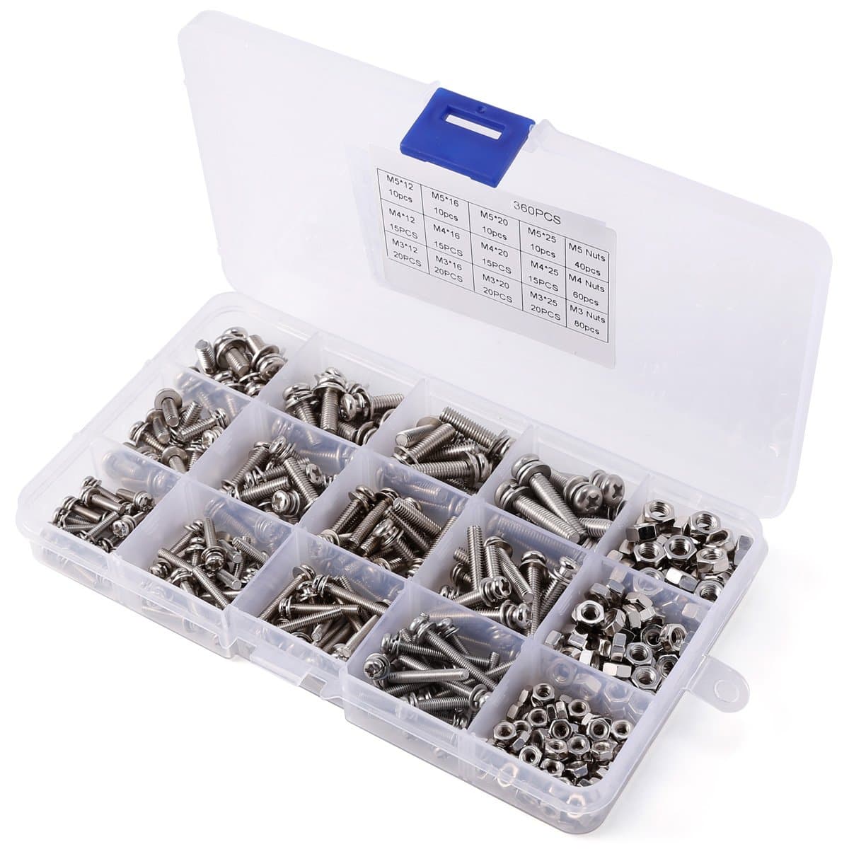 360PCS Stainless Steel Nuts Bolt Cap Socket Assortment Set Hex Head Screws Tool