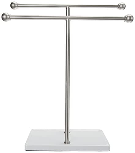 Amazon Basics Double-T Hand Towel and Accessories T-Shape Stand, Nickel/White