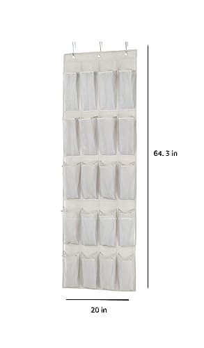 Amazon Basics Large Pocket Hanging Shoe Organizer, Grayish Tan | Over-the-Door, 20