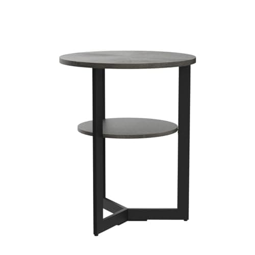 MODERION Small Round End Table with Storage Shelf, Circular Solid Wood Sofa Side Metal Leg, 2-Tier Telephone Table, Nightstand, 24''H x 19.3''D for Living Room Bedroom Entryway Brushed Black BZ1338BK
