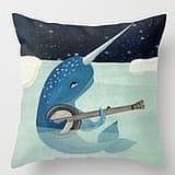 The custom Pure cotton New Arrivals Narwhal s Aquarelle Play Banjo Personalized Soft Cushion Case Invisible Zippered Plush Pillowcover New. 18"x18 " pillowcase.(two sides)