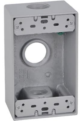 1 Gang Outlet Box, Rectangular, Gray, Weatherproof, Three 0.75-In. Holes