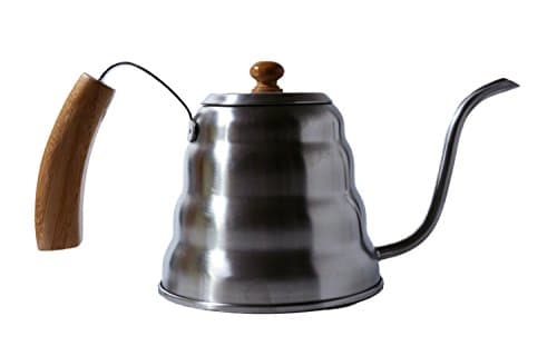 Heiwa Pouring Kettle w/Wooden Handle, 1.2 litre - Barista or Homebrew for The Perfect Pour Over Coffee with gooseneck spout (Beechwood lid and wooden handle)