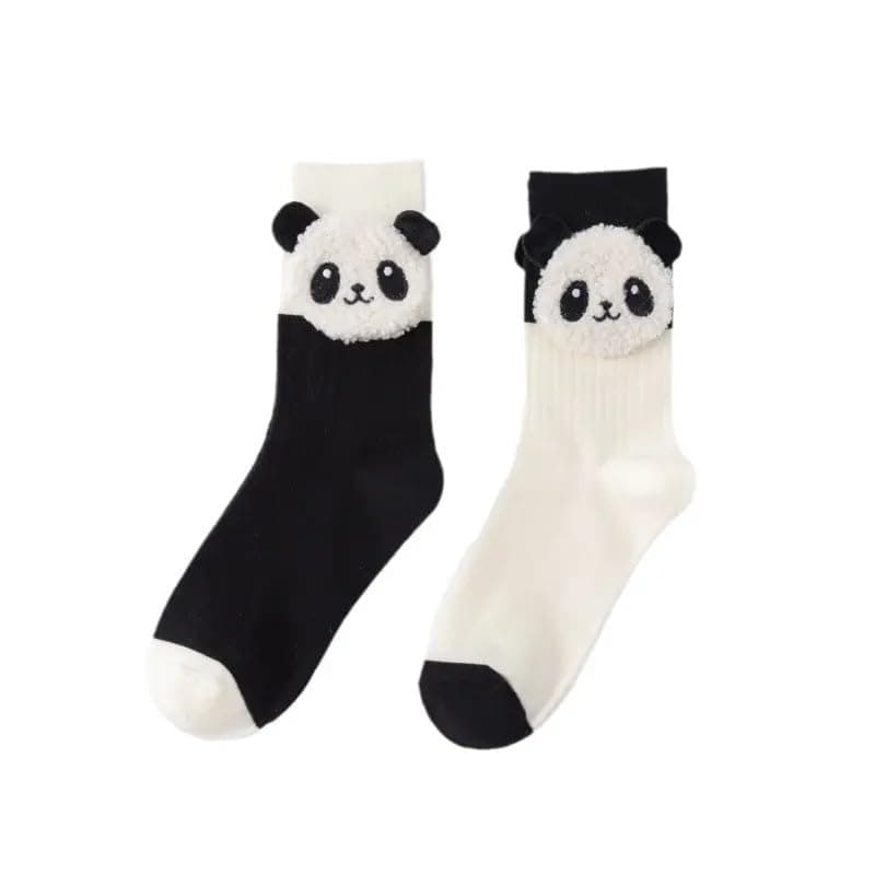 Korean Funny Animal Head 3D Plush Panda Cozy Socks - 2 Pairs of Fluffy Bed Socks for Women, Panda Gifts, Thermal Socks 4-7