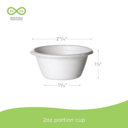 Eco-Products EP-SPC2 Sugarcane Portion Cup, 2oz Capacity (25 Packs of 100)