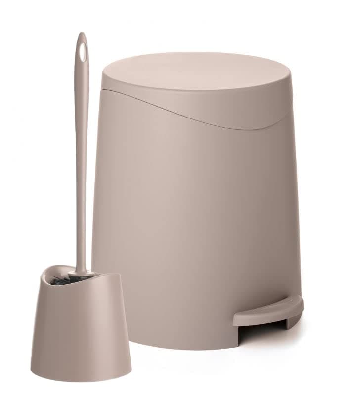 Flat Lid Step On Trash Can+Toilet Brush