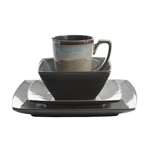 Gibson Elite Tequesta 16 Piece Square Dinnerware Set, Taupe