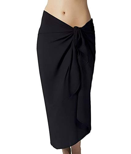 Long Black Sarong Cover up in Crinkle Cotton, Gauze Cotton Sarong with Easy Wearing Built in Ties One Size