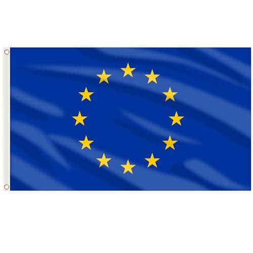 AhfuLife European Union Flags 5ft x 3ft for Euro Decorations, 2pcs Large EU Flags - Double Side with Brass Eyelets for Street Garden (European Union, 150 x 90 cm - 2 Pcs)