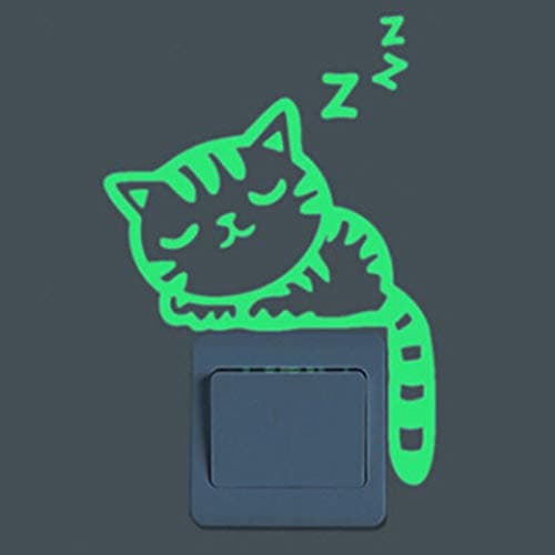 2pcs Luminous Light Switch Decals Glow in The Dark Adorable Sleepy Cat Pet Animal Pattern Wall Stickers Light Switch Decor Art Mural Paste