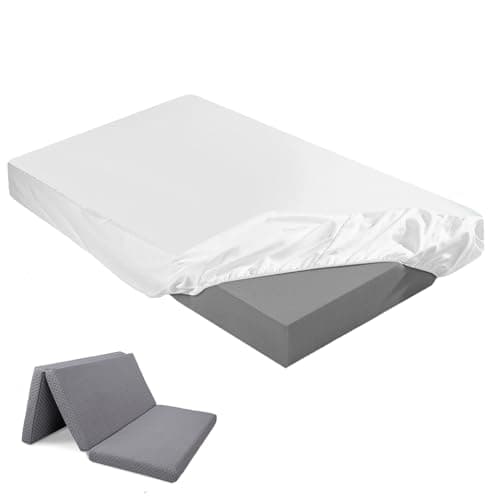 Breling Fitted Sheet (Sheet Only) Compatible with Milliard Trifold Mattress Folding Mattress Fitted Microfiber Bedsheet for Camp Bunk Rvs Bed(White,Full,4'')