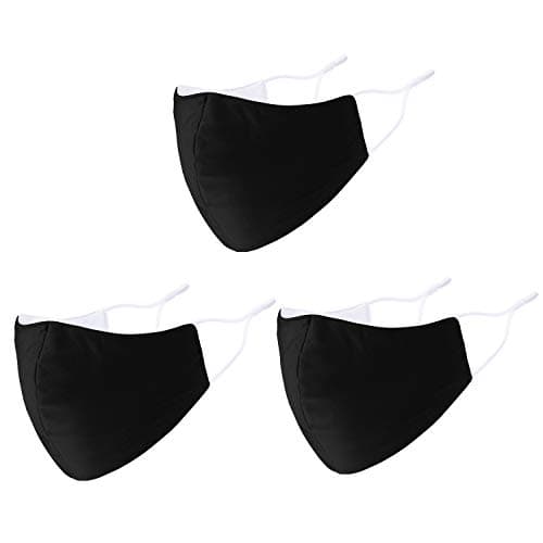 Black Face Mask Reusable 3 Pack Adjustable Ear Loops Cotton Cloth Washable Breathable Face Masks for women or men