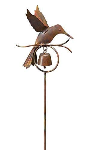 Hummingbird with Bell Garden Stake, Flamed Copper Colored