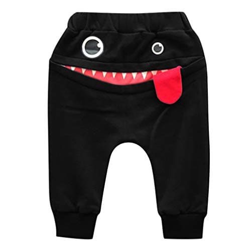 kaiCran Unisex Kid Toddler Cotton Harem Pants Elastic Waist Cute Cartoon Shark Tongue Long Trousers Pants 6M-3Y (80(6-12 Months), Black)