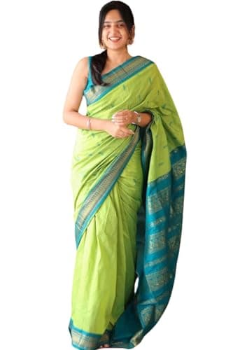 SGF11-Women's Kanjivaram Soft Cotton Linen Silk Saree With Unstitched Blouse Piece