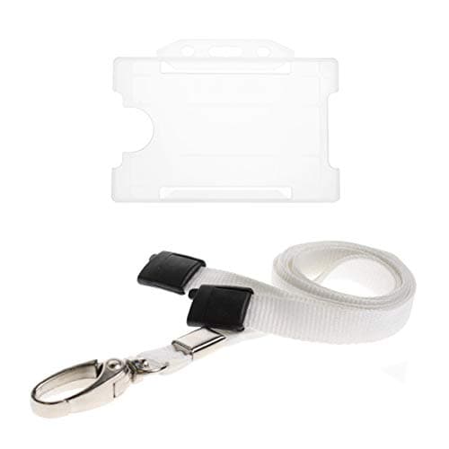 ALG ID CardsClear ID Card Badge Holder - Clear Lanyard Card Holder - White Lanyard Neck Strap with Metal Clip & Safety Breakaway Release for Pass Holder