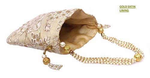 DUCHESS Women's Polti Bag with Pearl Handle and Tassel - Bridal Ethnic Traditional Casual Purse/Clutch/Handbag, 20 L X 2 W X 23 H Cm