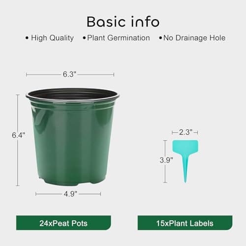 GROWNEER 24 Set 6" 1 Gallon for Plants Flexible Nursery Pot with Drainage Hole and 15 Pcs Plant Labels, Flower Plant Container for Indoor Outdoor, Green