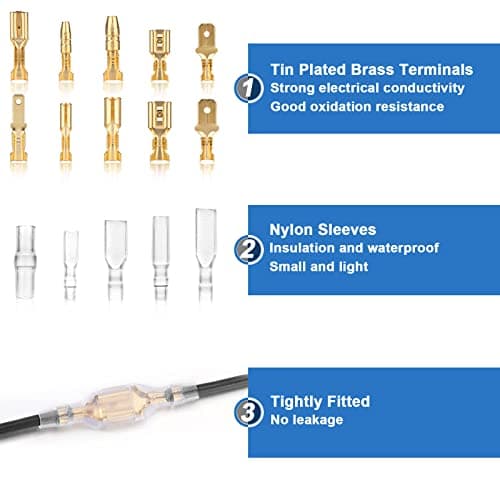 Qibaok Wire Terminal Crimping Tool Kit, Ratcheting Wire Crimper AWG 22-16(0.5-1.5mm²) with 500PCS Female Male Spade Connectors & Bullet Connectors Terminals