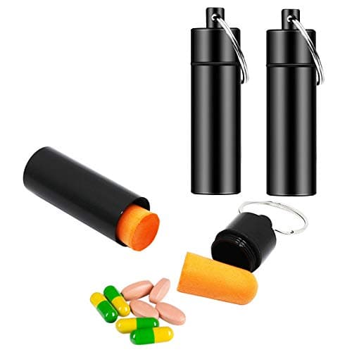 3 Packs Keychain Pill Holder, EFFIET Waterproof Pill Fob Case Box Outdoor Container for Emergency Medicine Drugs, Foam Earplug Storage Case with Ear Plugs (Black)