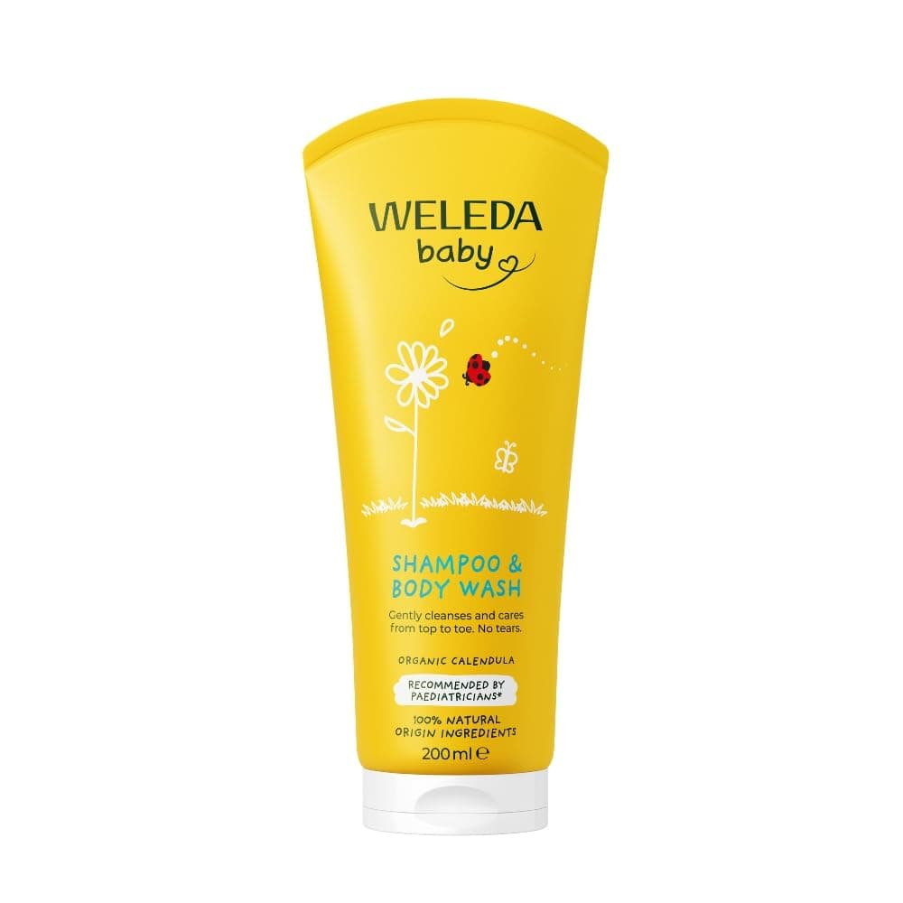 Baby Shampoo & Body Wash w. Calendula, Sensitive Kids Shampoo & Baby Bath Wash, Baby Face Wash & baby Shower Cream in One, by Weleda Baby Skincare - 200ml