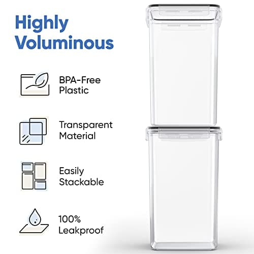 Extra Large Tall Food Storage Containers 7 qt/ 219oz/ 6.5L, for Flour, Sugar - Airtight Kitchen & Pantry Bulk Food Storage, BPA-Free - 2 PC Set - Measuring Scoops, Pen & 8 Labels - Chef’s Path