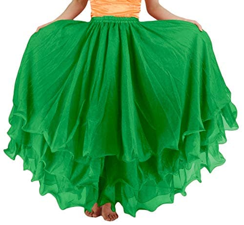 YSJERA Women's Pleated Pettiskirt 3-Layered Chiffon Petticoat Cosplay Belly Dance Swing Maxi Skirts