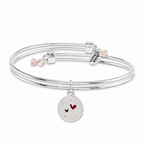Trinky Things Silver-Tone Red Double Hearts Congrats Red Stork Bangle Bracelet with Crystals