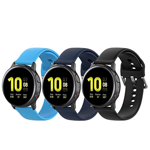 (3 Pack) Seltureone Compatible for Samsung Galaxy Watch 3 41mm Band, 20mm Solid Color Silicone Replacement Sport Watch Band for Samsung Galaxy Watch Active/ Active 2 40mm 44mm(L)- Black,Navy,Azure