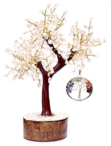 KUHVAI Rose Quartz 300 Gemstone Money Tree (Tree of Life Pendant Gift) Feng Shui Bonsai for Reiki Energy Generator Spiritual Meditation Home Interior Office Decor Size 10-12 Inch