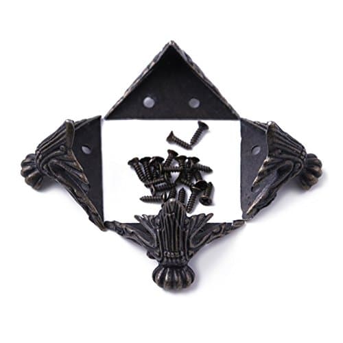 EDCarrying 4 Pcs/Set Antique Bronze Decorative Feet Leg Corner Bracket Protector for Furniture Hardware Protector with Screws CB-01