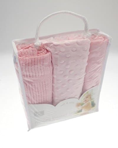 3PC Pink Moses Basket Set Baby Bedding KIT * Cellular Blanket Bubble Blanket Fitted Sheet…