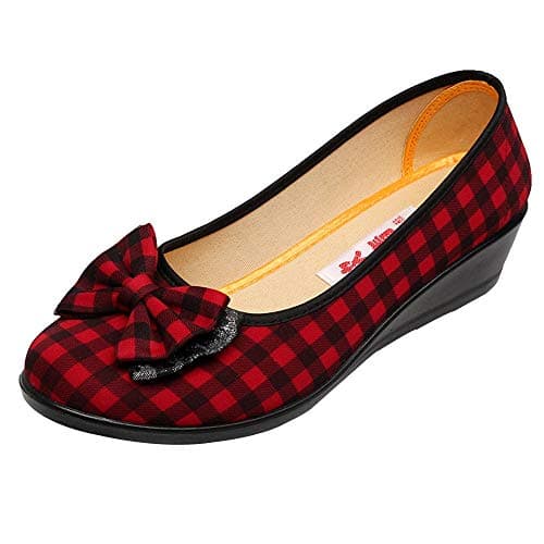 Creazrise Women's Wide Width Wedge Sandal - Platform Round Open Toe Bow Tie Plus Size Heel Plaid Shoes (Red,8)