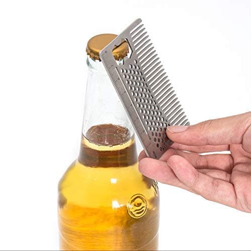 Multifunctional Utility Comb: Metal Hair&Beard Comb with Bottle Opener, Ruler, Phone Stand - Ahfulife Multi-Purpose Credit Card Size Tool for Wallet and Pocket - Anti-Static Hair